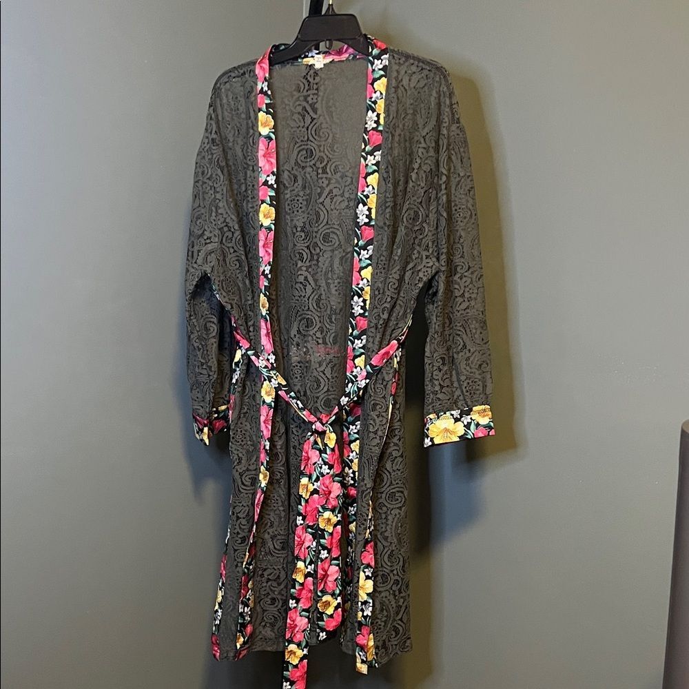 POL charcoal Floral Lace Cardigan - Multicolor